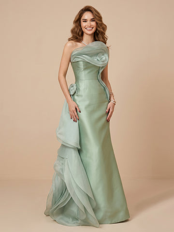 Mermaid Satin Strapless Sleeveless Evening Dresses