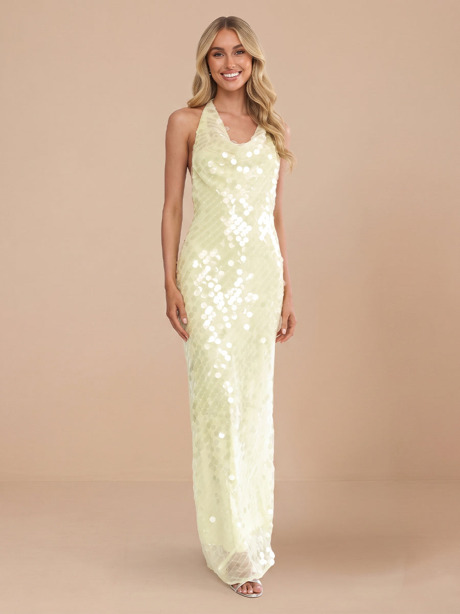 Sheath Halter Sequins Sleeveless Wedding Guest Dresses