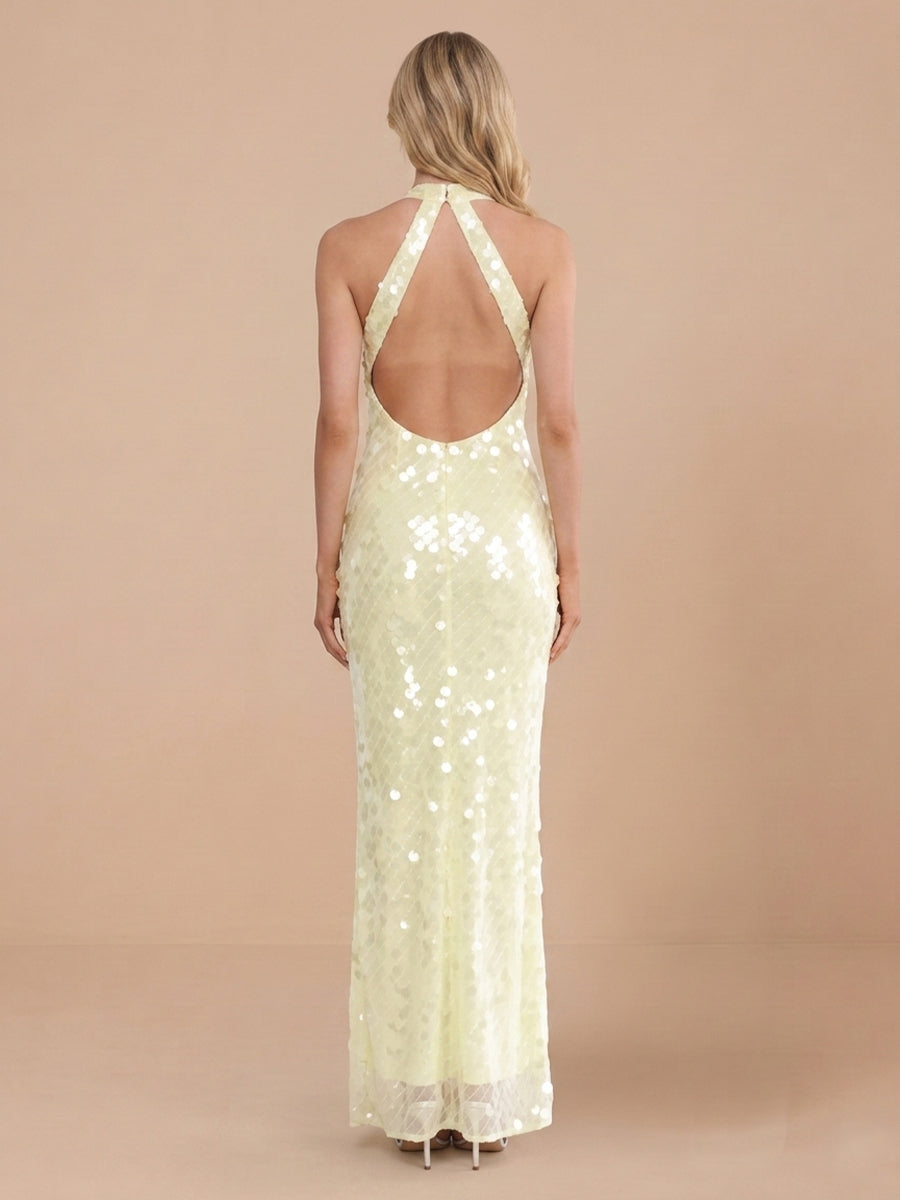 Sheath Halter Sequins Sleeveless Wedding Guest Dresses