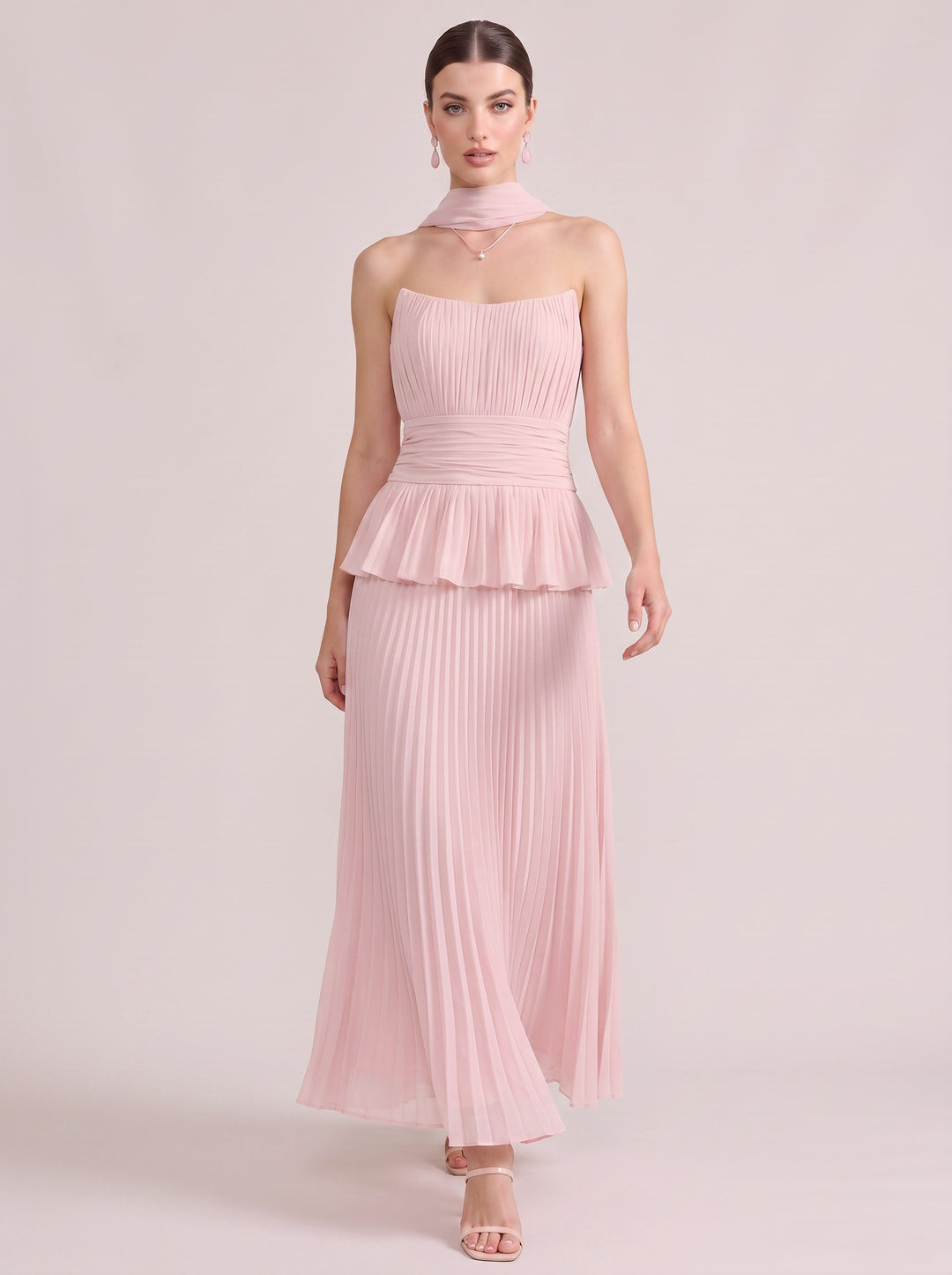 Chiffon Wedding Guest Dresses A Line Sleeveless Long Pleated Strapless 2026