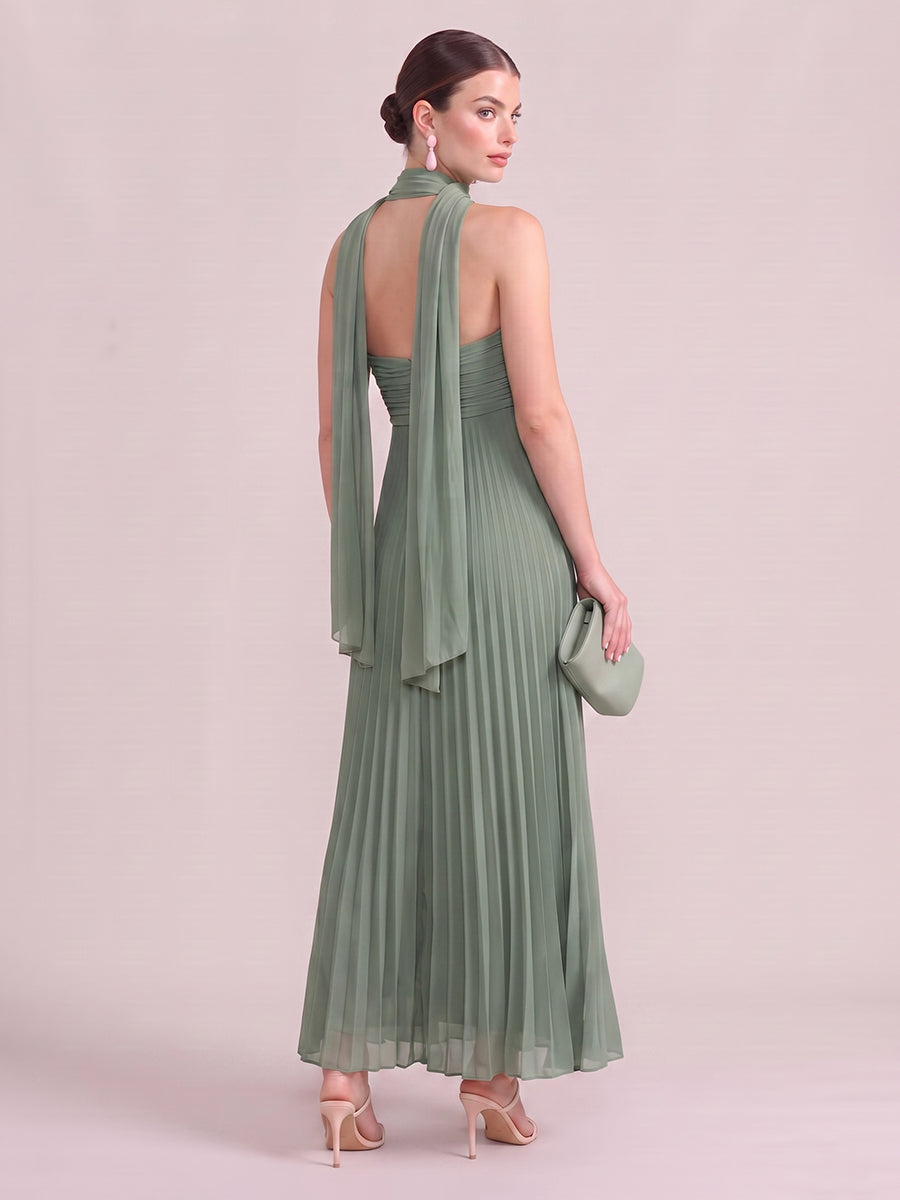 Chiffon Wedding Guest Dresses Eucalyptus A Line Sleeveless Long Pleated Strapless 2026