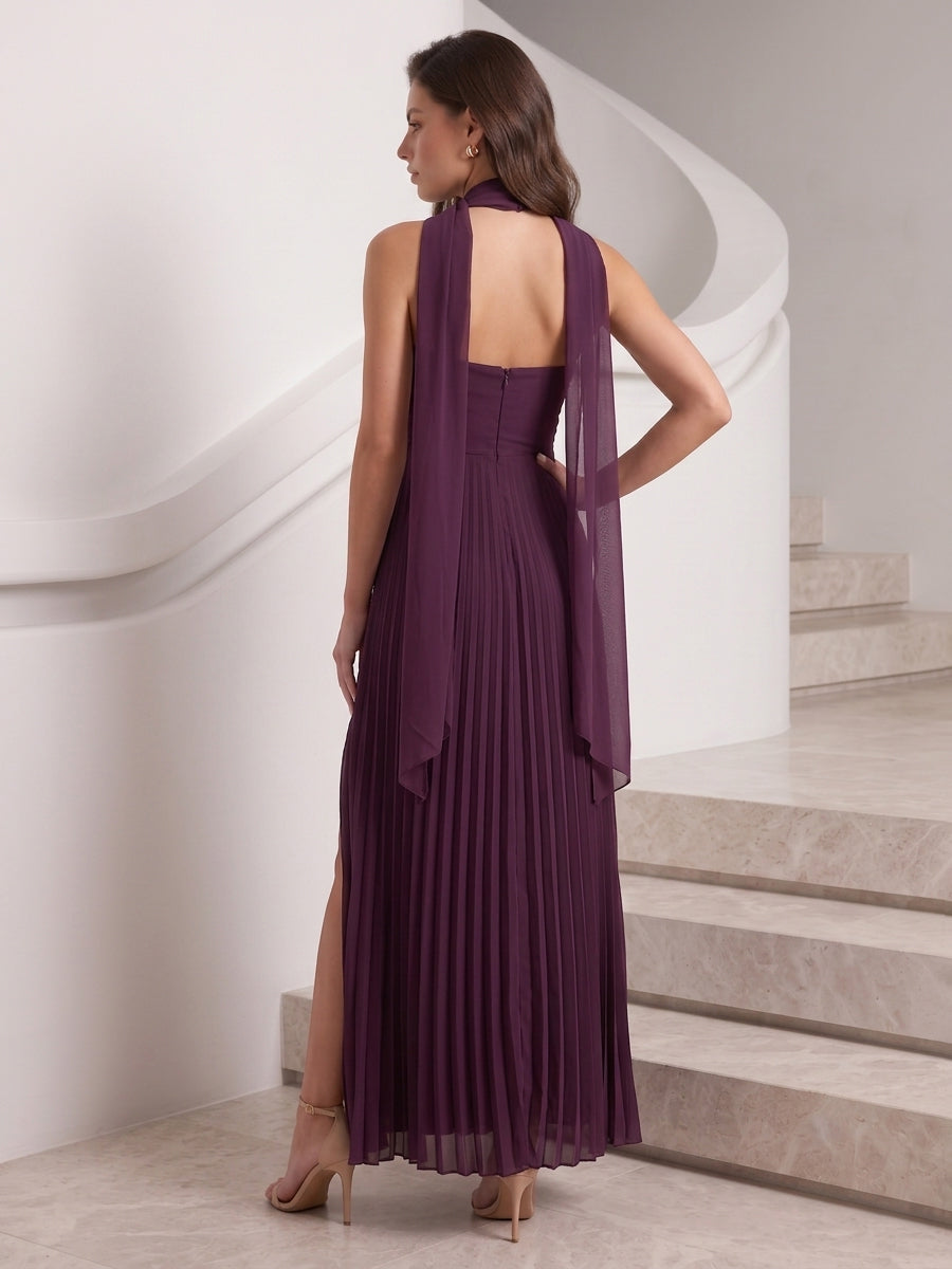 Chiffon Wedding Guest Dresses Plum A Line Sleeveless Long Pleated Strapless 2026