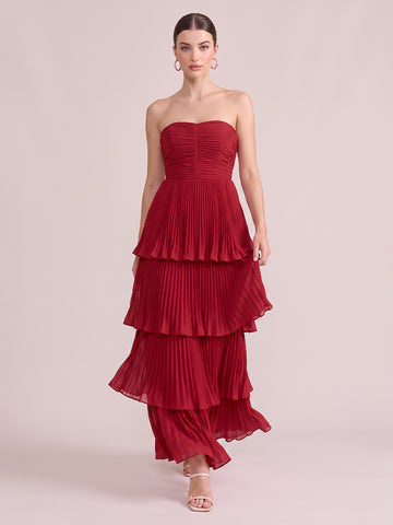 A Line Wedding Guest Dresses Strapless Chiffon Sleeveless Long Red 2026