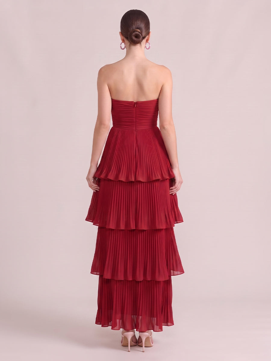 A Line Wedding Guest Dresses Strapless Chiffon Sleeveless Long Red 2026