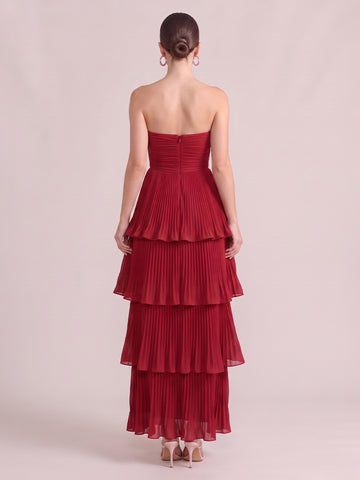 A Line Wedding Guest Dresses Strapless Chiffon Sleeveless Long Red 2026