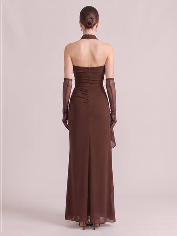 Mermaid Wedding Guest Dresses Strapless Chiffon Sleeveless Long Brown 2026