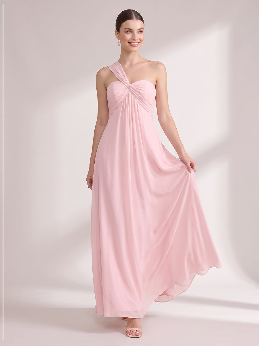 A Line Wedding Guest Dresses One Shoulder Chiffon Sleeveless Long Pink 2026