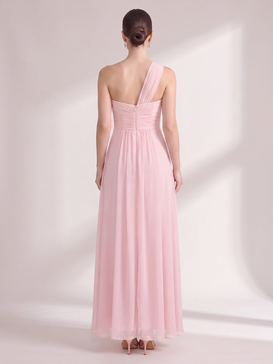 A Line Wedding Guest Dresses One Shoulder Chiffon Sleeveless Long Pink 2026