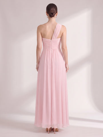 A Line Wedding Guest Dresses One Shoulder Chiffon Sleeveless Long Pink 2026