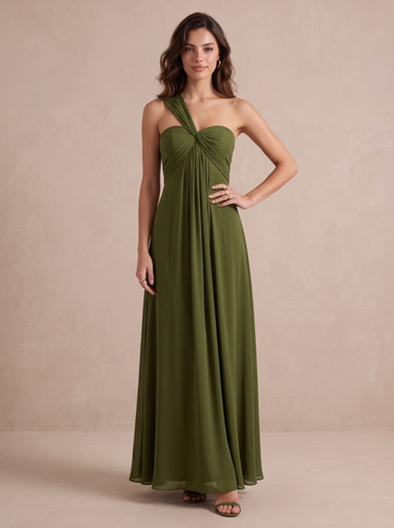 A Line Wedding Guest Dresses One Shoulder Chiffon Sleeveless Long Pink 2026