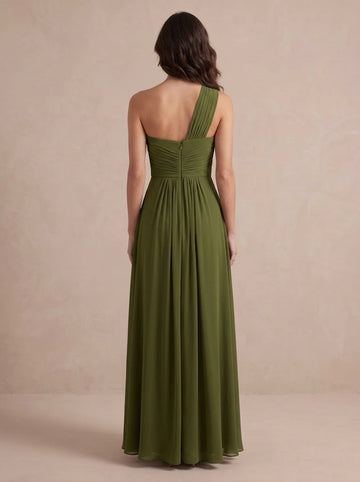A Line Wedding Guest Dresses One Shoulder Chiffon Sleeveless Long Pink 2026