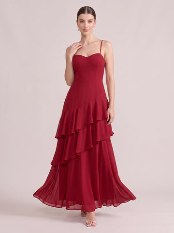 A Line Wedding Guest Dresses Sweetheart Chiffon Sleeveless Long Red 2026