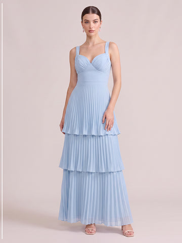 A Line Wedding Guest Dresses Sweetheart Chiffon Sleeveless Long Light Blue 2026