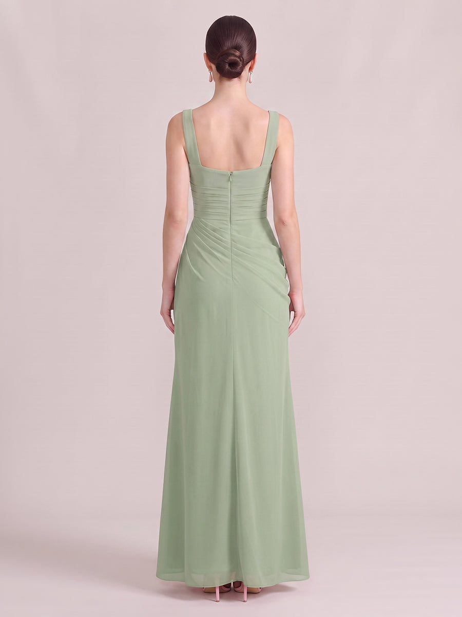 Mermaid Wedding Guest Dresses Square Neck Chiffon Sleeveless Long Dusty Sage 2026
