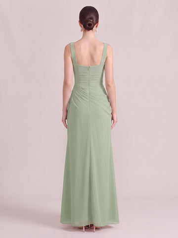 Mermaid Wedding Guest Dresses Square Neck Chiffon Sleeveless Long Dusty Sage 2026