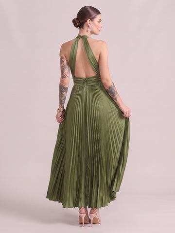 A Line Wedding Guest Dresses Halter Chiffon Sleeveless Long Olive Green 2026