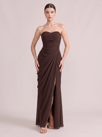 Mermaid Wedding Guest Dresses Strapless Chiffon Sleeveless Long Brown 2026