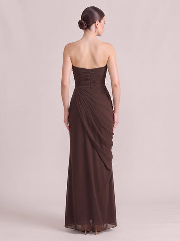Mermaid Wedding Guest Dresses Strapless Chiffon Sleeveless Long Brown 2026
