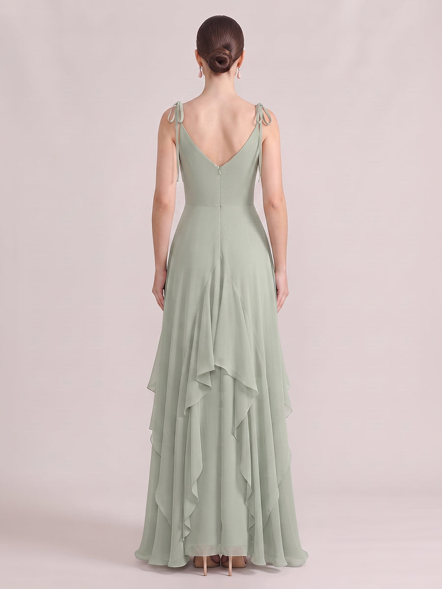 A Line Wedding Guest Dresses V Neck Chiffon Sleeveless Long Sage 2026