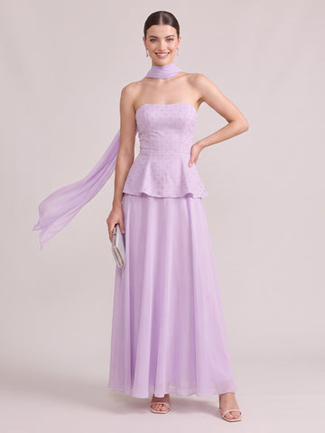 A Line Wedding Guest Dresses Strapless Chiffon Sleeveless Long Lilac 2026