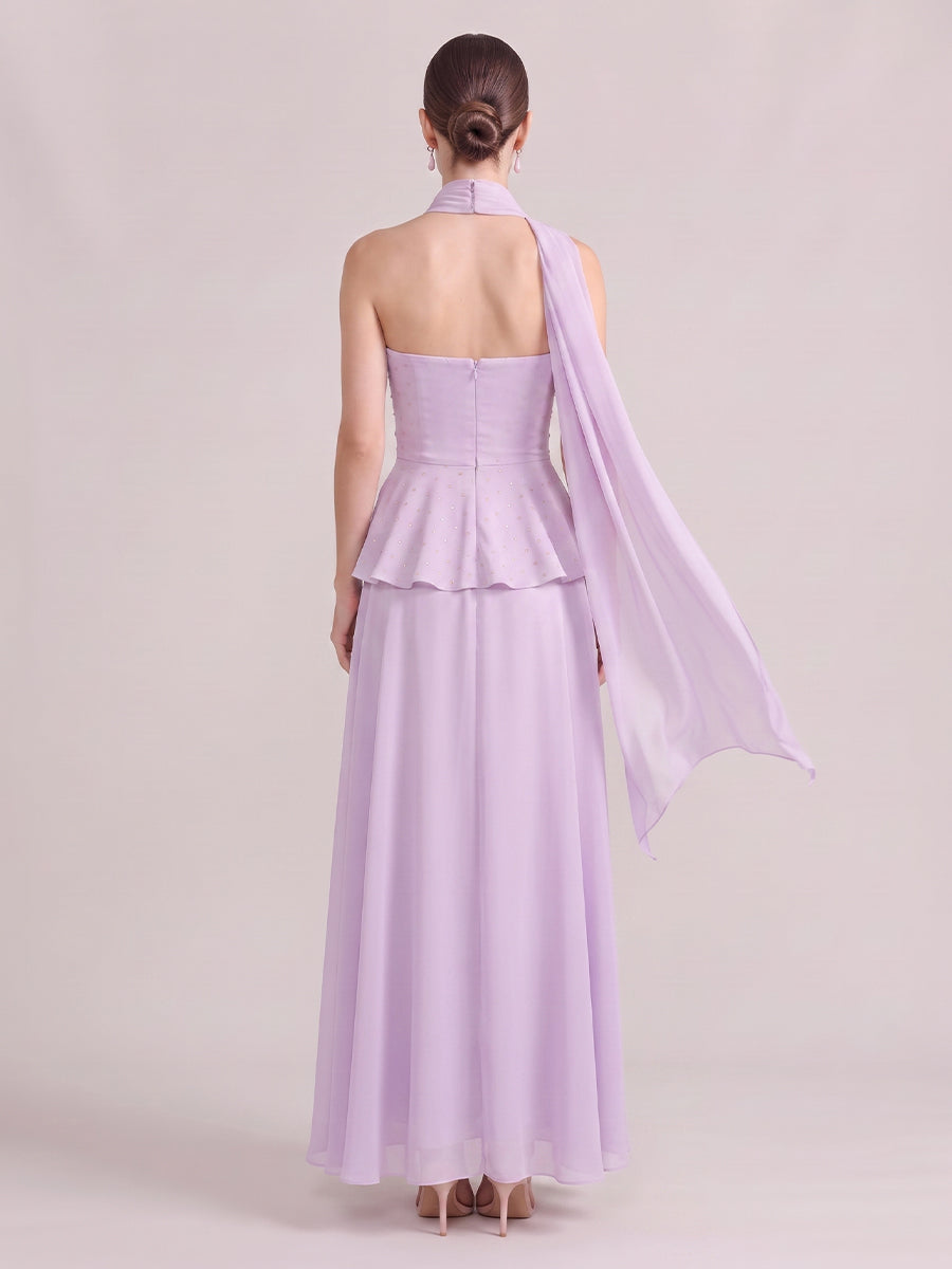 A Line Wedding Guest Dresses Strapless Chiffon Sleeveless Long Lilac 2026