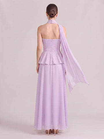 A Line Wedding Guest Dresses Strapless Chiffon Sleeveless Long Lilac 2026