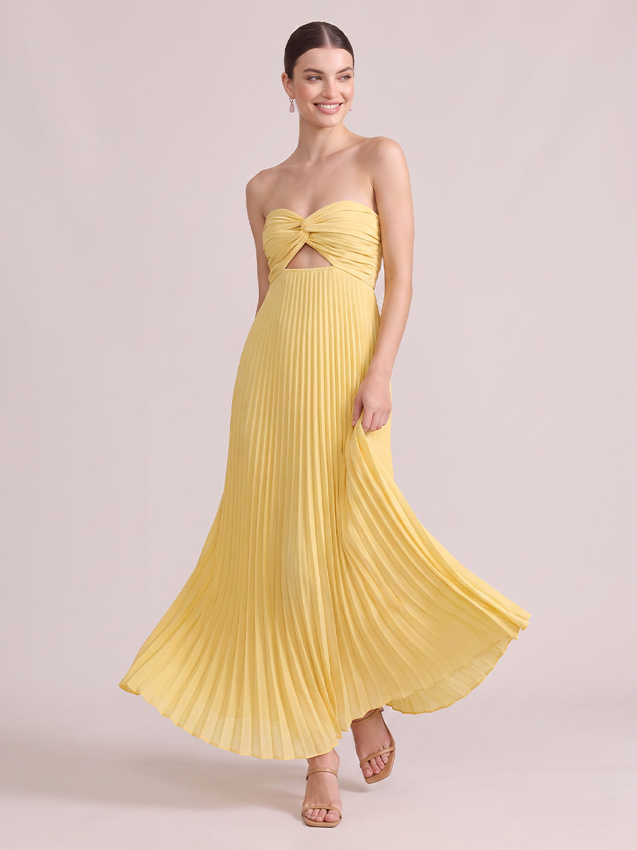 A Line Wedding Guest Dresses Strapless Chiffon Sleeveless Long Yellow 2026