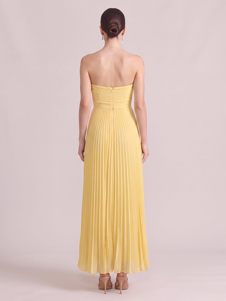A Line Wedding Guest Dresses Strapless Chiffon Sleeveless Long Yellow 2026