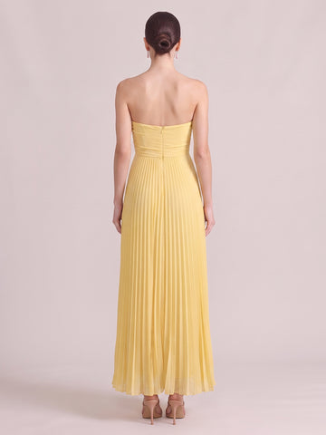 A Line Wedding Guest Dresses Strapless Chiffon Sleeveless Long Yellow 2026