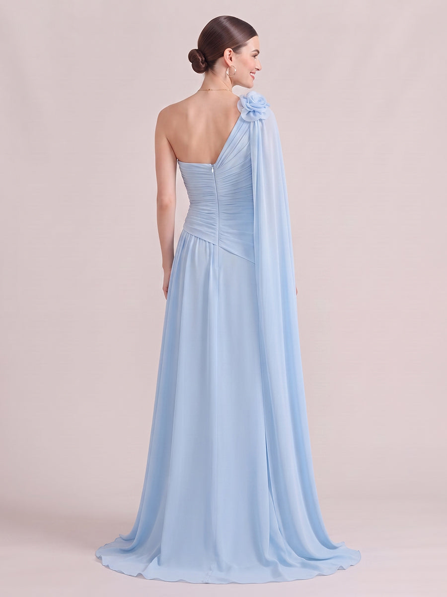 A Line Wedding Guest Dresses One Shoulder Chiffon Sleeveless Long Sky Blue 2026