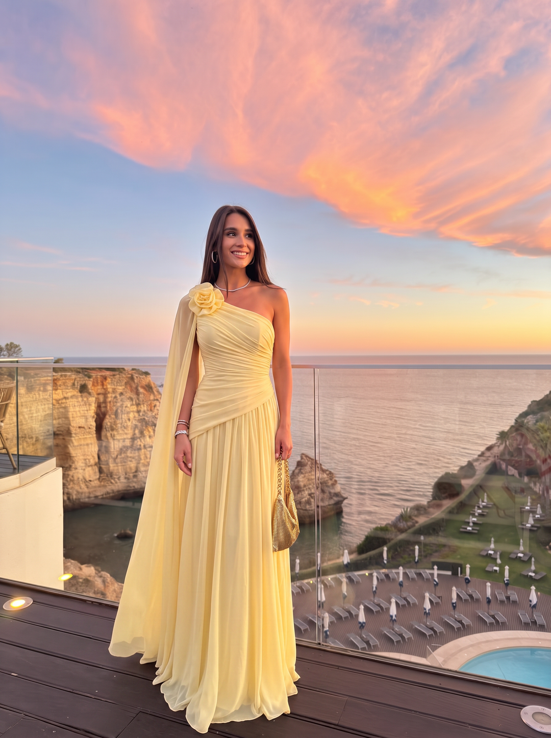 A Line Wedding Guest Dresses One Shoulder Chiffon Sleeveless Long Sky Blue 2026
