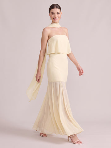 Mermaid Wedding Guest Dresses Strapless Chiffon Sleeveless Long Yellow 2026