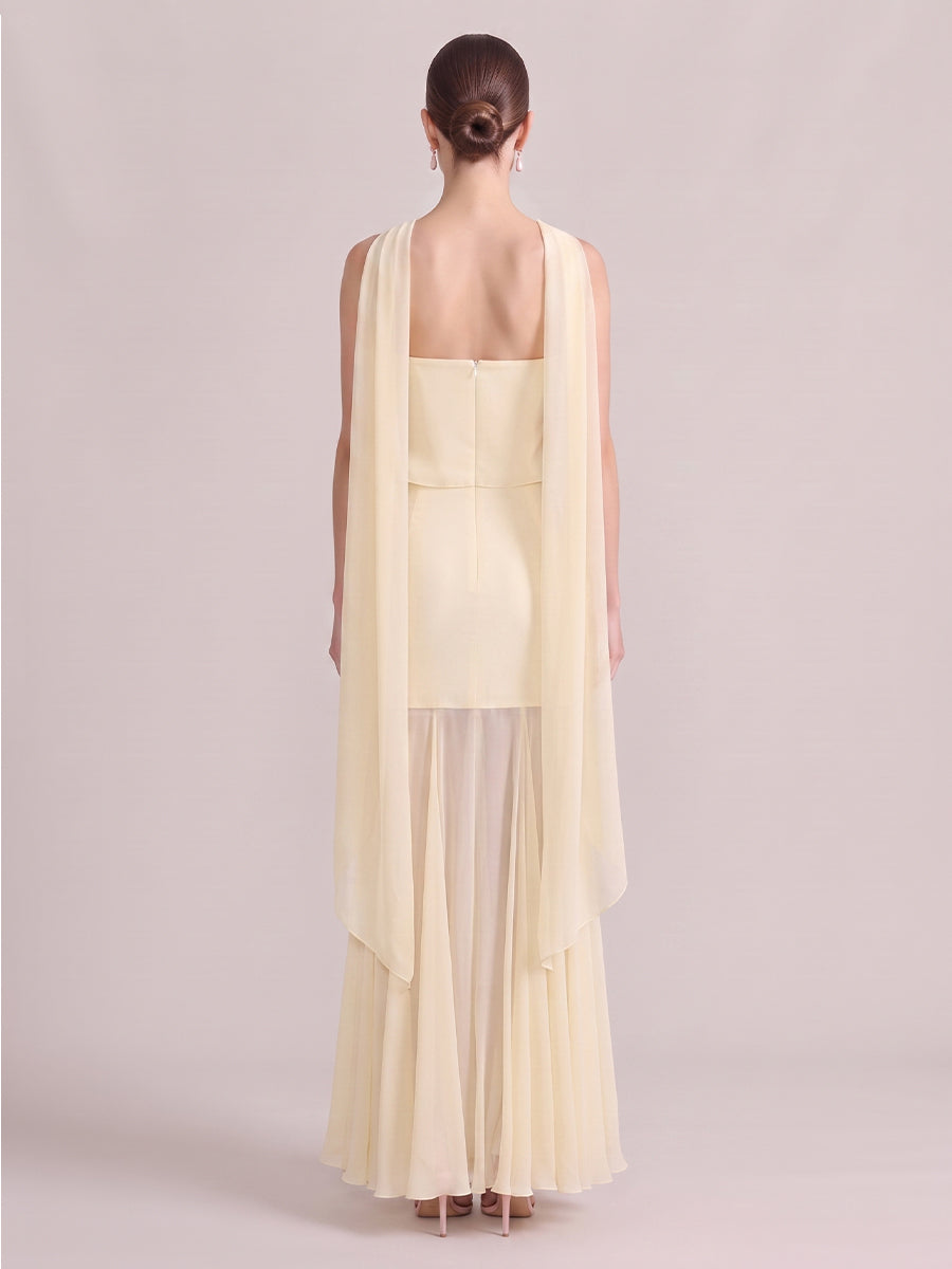 Mermaid Wedding Guest Dresses Strapless Chiffon Sleeveless Long Yellow 2026