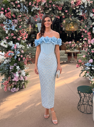 Mermaid Wedding Guest Dresses Off the Shoulder Sequins Sleeveless Long Light Blue 2026