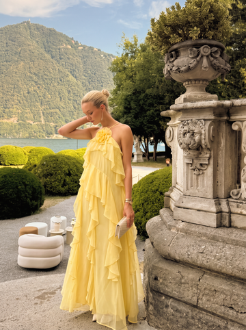 A Line Wedding Guest Dresses Halter Chiffon Sleeveless Long Yellow 2026
