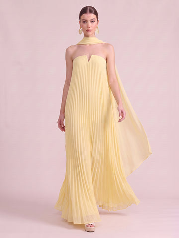 A Line Wedding Guest Dresses with Scarf Strapless Chiffon Sleeveless Long Yellow 2026