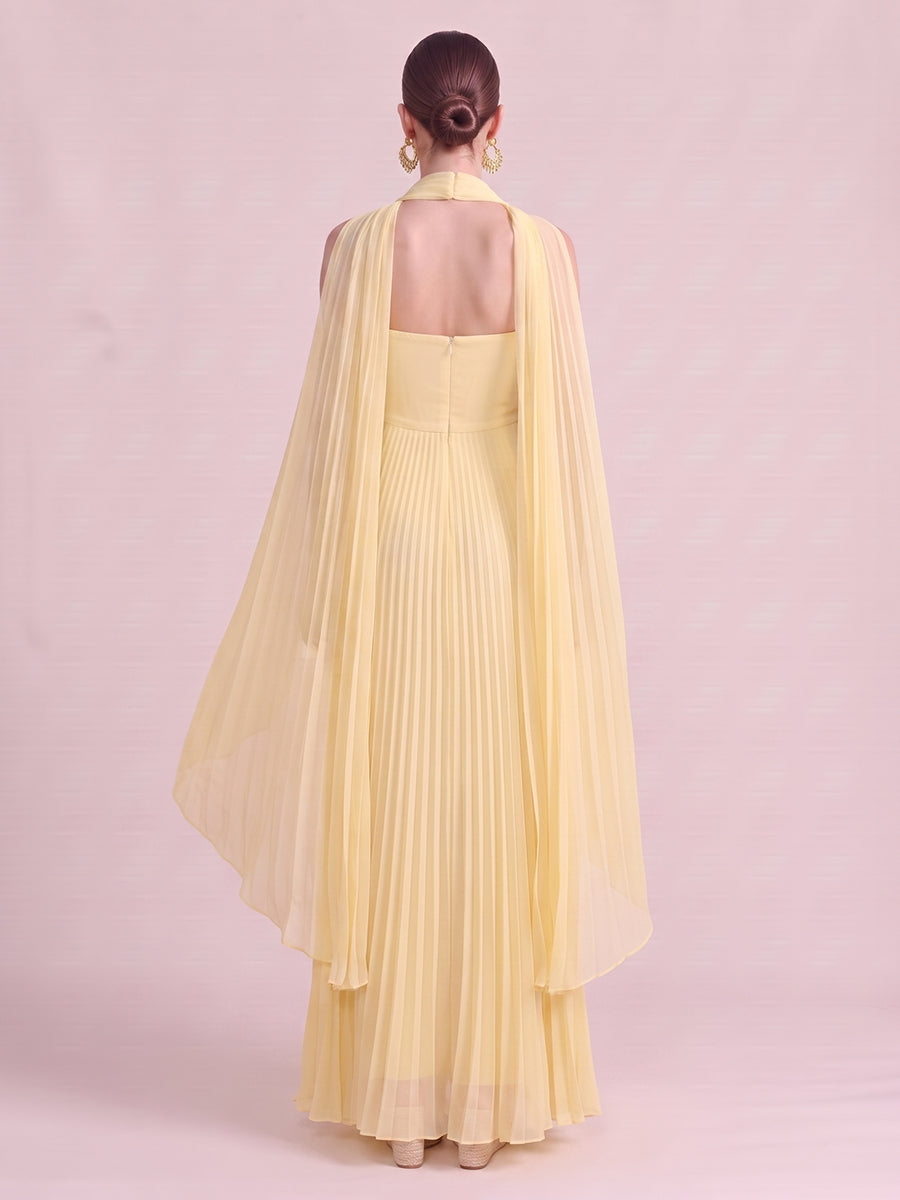 A Line Wedding Guest Dresses with Scarf Strapless Chiffon Sleeveless Long Yellow 2026