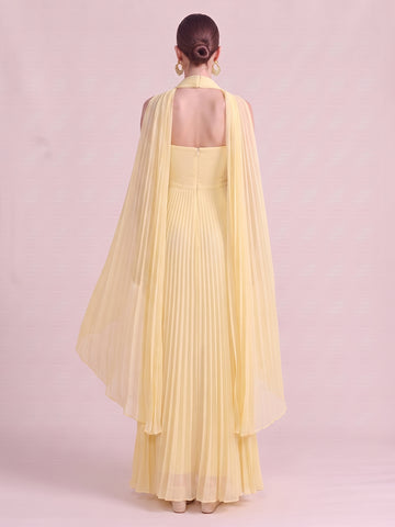 A Line Wedding Guest Dresses with Scarf Strapless Chiffon Sleeveless Long Yellow 2026