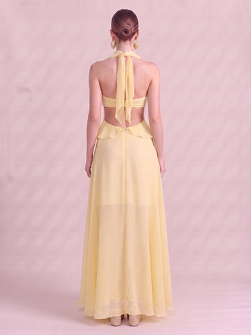 A Line Wedding Guest Dresses with Scarf Ruffles Strapless Chiffon Sleeveless Long Yellow 2026