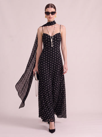 A Line Wedding Guest Dresses with Scarf Sweetheart Chiffon Sleeveless Long Black 2026