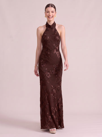 Mermaid Wedding Guest Dresses High Neck Floral Chiffon Sleeveless Long Brown 2026