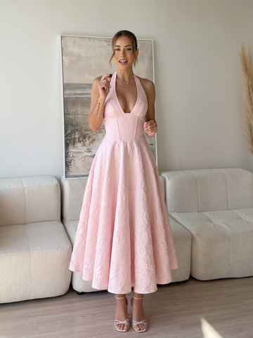 A Line Wedding Guest Dresses Halter Sleeveless Long Jacquard Yellow 2026