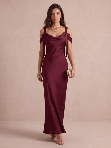 Mermaid Wedding Guest Dresses with Flower Square Neck Sleeveless Long Satin Formal Dresses