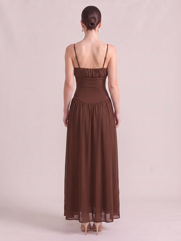 A Line Wedding Guest Dresses Square Neck Sleeveless Long Chiffon Brown 2026