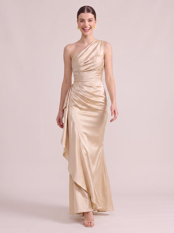 Mermaid Wedding Guest Dresses One Shoulder Sleeveless Long Satin Champagne 2026