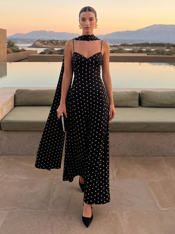 A Line Wedding Guest Dresses with Scarf V Neck Sleeveless Long Satin Black 2026