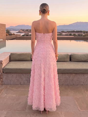 A Line Wedding Guest Dresses with Pearls Strapless Sleeveless Long Pink 2026