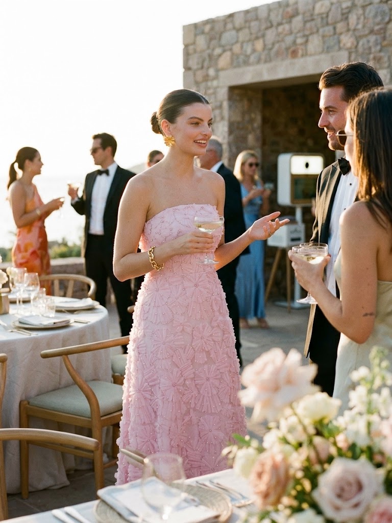 A Line Wedding Guest Dresses with Pearls Strapless Sleeveless Long Pink 2026
