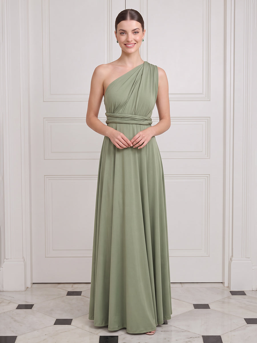 One Shoulder Wedding Guest Dresses Sage Ruched Chiffon A Line