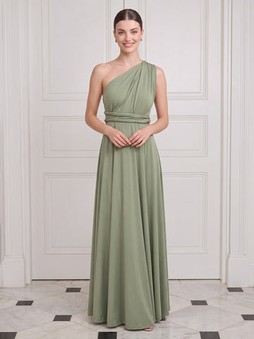 One Shoulder Wedding Guest Dresses Sage Ruched Chiffon A Line